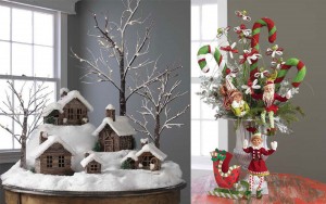 encouraging-decoration-ideas-to-make-brown-wood-snow-house-ornament-red-vintage-toy-ornaments-red-flower-ribbon-bow_christmas-decorating-ideas
